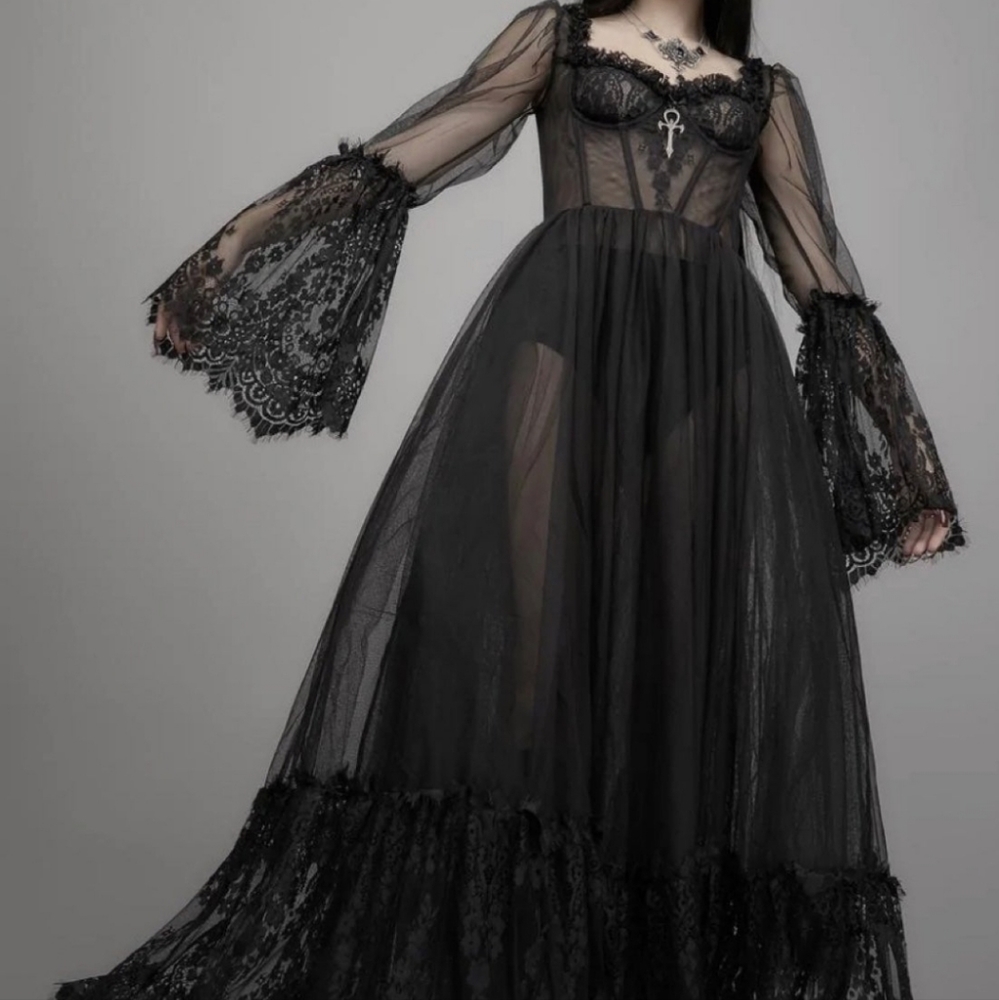 Dollskill Widow Dance With Death Gothic Lace Mesh Vampire Dress Medium